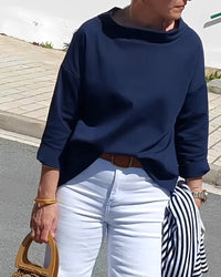Damenbluse mit Wasserfallkragen 3/4-Arm - Marineblau