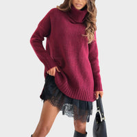 Nina | Damen Zweiteiler Pullover & Kleid stilvoll - Roter Pullover und schwarzes Kleid