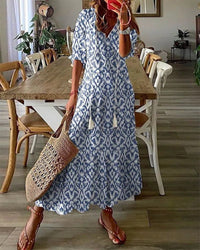Luna | Mühelos Boho-Stil Midi Kleid - Blau