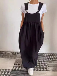 Regla - Lockeres Kleid Aus Baumwolle Und Leinen Mit Hosenträgern - Schwarz