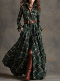Unity | Kariertes Langarm-Maxikleid - Grün
