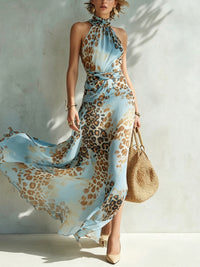 Desirè | Damen Maxikleid mit Halterneck und Leopardenmuster - Blau
