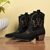 Fable | Damen Westernstiefel für breite Waden mit Stickerei - Schwarz