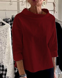 Damenbluse mit Wasserfallkragen 3/4-Arm - Bordeaux