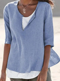 Vera | Damen Bluse 3/4-Arm Lagenlook V-Ausschnitt - Hellblau
