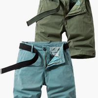 Herren-Bermudashorts mit Gürtel für Sommer- und Outdoor-Aktivitäten - Hellblau + Armeegrün