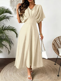 Damen Midikleid mit V-Ausschnitt - Aprikose