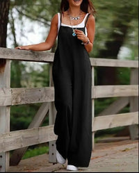 Elfriede | Damen Leinenjumpsuit Latzhose Wide-Leg-Pants Träger Hosenanzug - 8