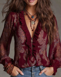 Bianca | Stilvolle Bluse im Halbzip Look - Weinrot