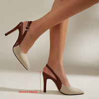 Amélie | Damen Kontrast Slingback Pumps – Elegante Slingback Absatzschuhe - Dunkelbraun