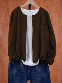 Eugenia | Damen Rundhals-Cardigan mit Knöpfen und Tasche - Dunkelbraun
