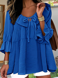 Garbine – Elegante Bluse Mit Rüschen Am Ausschnitt - Blau