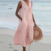 Mary | Damen Luftiges V-Ausschnitt Sommerkleid - Rosa