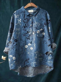 Rosa | Aquarell Blumen Oversized Hemdbluse - Marineblau