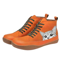 Fenna -  Leder-Stiefeletten Für Katzenliebhaber - Orange