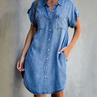 Cornelia | Damen Lässiges Geknöpftes Jeanskleid - Blau