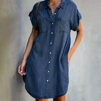 Cornelia | Damen Lässiges Geknöpftes Jeanskleid - Marineblau