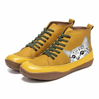 Fenna -  Leder-Stiefeletten Für Katzenliebhaber - Gelb
