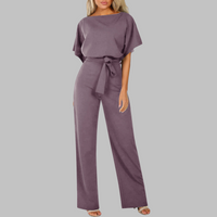 Amber | Damen Overall Fledermausärmel Bindegürtel Weites Bein - Lila