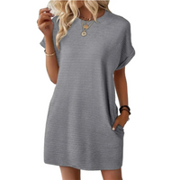 Clariss | Damen T-Shirt Kleid Kurzarm Rundhals Mini Sommer - Grau