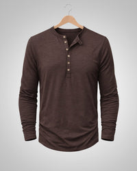 Sam | Herren Casual Henley Rundhalsshirt - Braun
