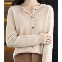 Miriam | Damen Bequem Woll Strickjacke - Khaki