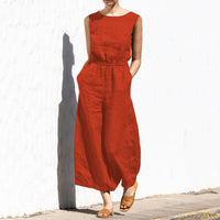 Gerader Jumpsuit mit Falten am Revers ohne Gürtel - Nora - Orangerot
