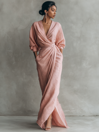 Mina | Damen Minimalistisches Maxi V-Ausschnitt – Cleanes Minimal Maxi Kleid - Rosa