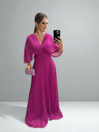 Amara | Damen Plissiertes Maxikleid – Elegantes Plissee Maxi Kleid - Pink