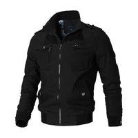 Herren Canvas-Bomberjacke mit Rippbündchen und Brusttaschen - Schwarz