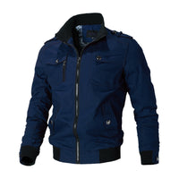 Herren Canvas-Bomberjacke mit Rippbündchen und Brusttaschen - Blau