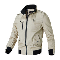 Herren Canvas-Bomberjacke mit Rippbündchen und Brusttaschen - Khaki