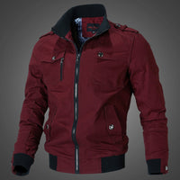 Herren Canvas-Bomberjacke mit Schulterklappen und Front-Reißverschluss - Weinrot