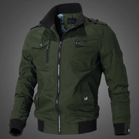 Herren Canvas-Bomberjacke mit Schulterklappen und Front-Reißverschluss - Militärfarbe