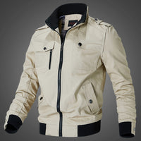 Herren Canvas-Bomberjacke mit Schulterklappen und Front-Reißverschluss - Khaki