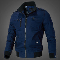 Herren Canvas-Bomberjacke mit Schulterklappen und Front-Reißverschluss - Dunkelindigo