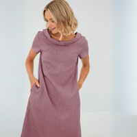 Damen Mini-Kleid mit kurzen Ärmeln und Taschen - Lila