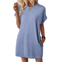Clariss | Damen T-Shirt Kleid Kurzarm Rundhals Mini Sommer - Hellblau