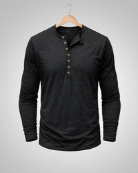 Sam | Herren Casual Henley Rundhalsshirt - Schwarz