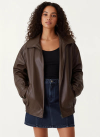 Vanessa | Damen Vintage Oversized Lässiger Lederjacke - Braun
