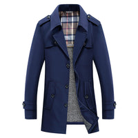 Herren Trenchcoat mit gesteppter Thermofütterung und kariertem Innenfutter - Dunkelblau