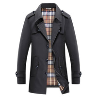 Herren Trenchcoat mit kariertem Innenfutter und Schulterklappen - Schwarz