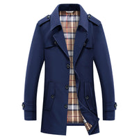 Herren Trenchcoat mit kariertem Innenfutter und Schulterklappen - Dunkelblau
