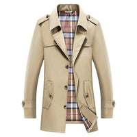 Herren Trenchcoat mit kariertem Innenfutter und Schulterklappen - Khaki