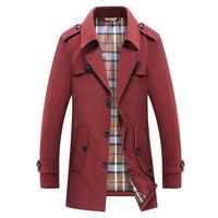 Herren Trenchcoat mit kariertem Innenfutter und Schulterklappen - Weinrot