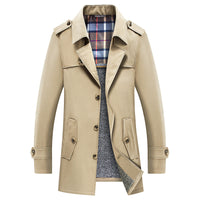 Herren Trenchcoat mit gesteppter Thermofütterung und kariertem Innenfutter - Khaki
