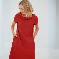Damen Mini-Kleid mit kurzen Ärmeln und Taschen - Rot