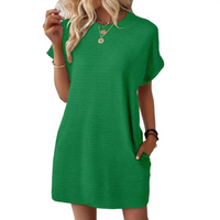 Clariss | Damen T-Shirt Kleid Kurzarm Rundhals Mini Sommer - Grün