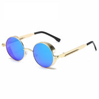 Runde Sonnenbrillen mit Antireflex-Gläsern für Erwachsene | Ideal für Outdoor-Aktivitäten - Gold blau