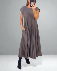 Jolijn | Damen Plissiertes Kleid – Niederländisch Inspiriertes Plissee Kleid - Gray